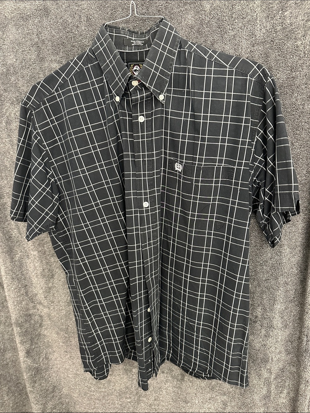 Cinch Black Button-Down Short Sleeve Shirt with White Windowpane